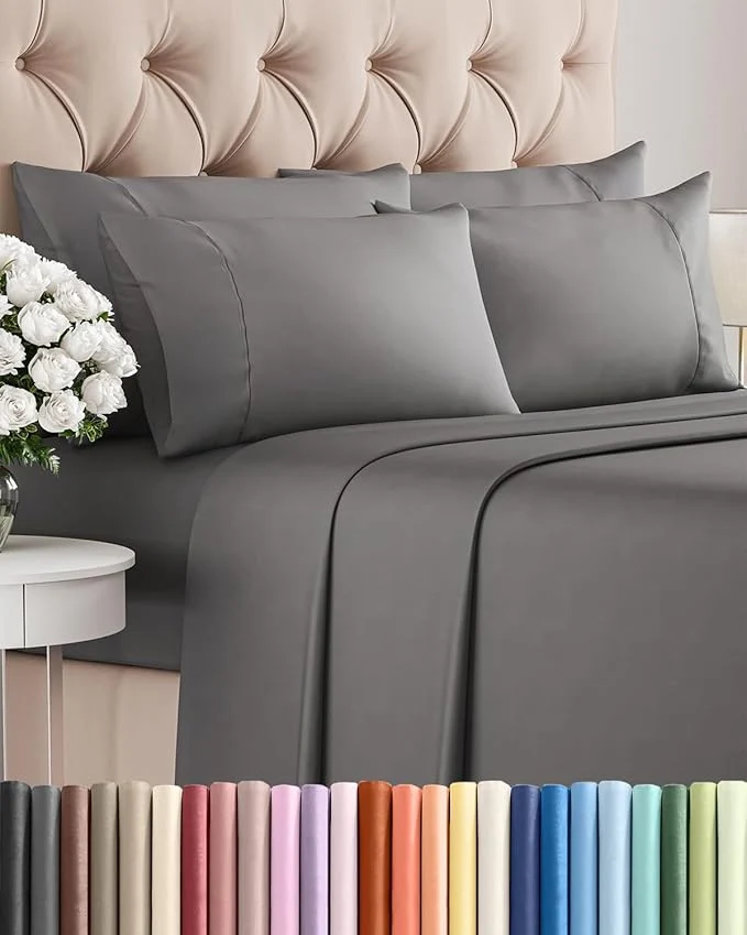 Detailed Full 6 Piece Sheet Set – Comfy Breathable amp Cooling – Ultra-Soft Hotel Luxury Bedding Set with 8-16 Inch Deep Pockets – 1 Flat amp 1 Fitted Sheet amp 4 Pillowcases – Wrinkle amp Easy Care – Dark Grey Consistent