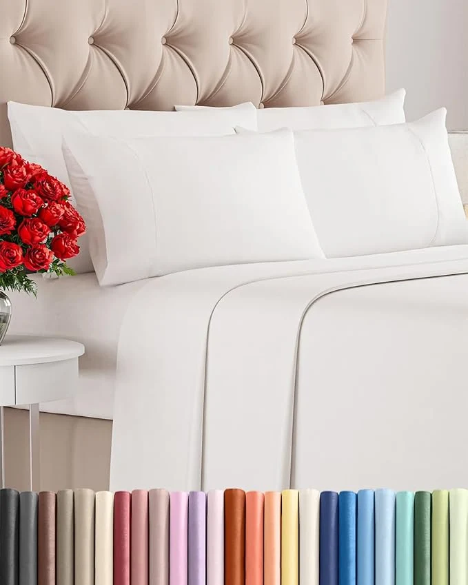 Enhanced Full 6 Piece Sheet Set – Comfy Breathable amp Cooling – Ultra Soft Hotel Luxury Bedding Set w 8-16 Inch Deep Pockets – 1 Flat amp 1 Fitted Sheet amp 4 Pillowcases – Wrinkle amp Easy Care – Antique White Consistent