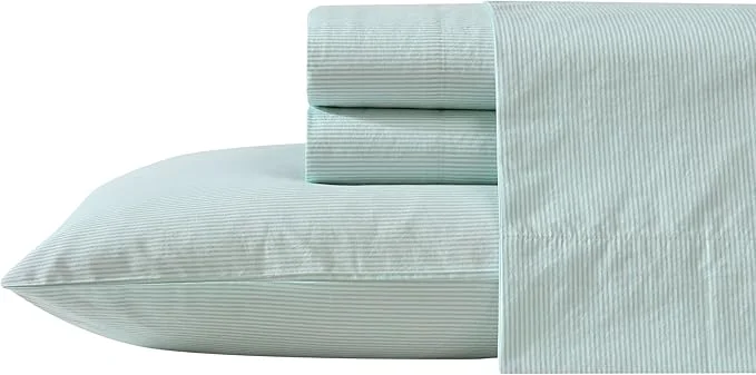 Elegant Nautica – King Sheet Set Cotton Percale Bedding Set Crisp amp Cool Lightweight amp Breathable Penny Pinstripe White King Effective
