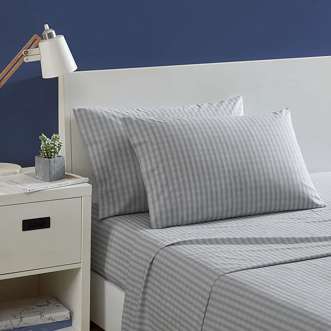 Trendy Nautica – Twin Size Sheet Set Crisp amp Tailored Cooling Sheets with a Smooth Cotton Percale Lightweight Feel – Bed Sheets with Matching Pillowcase amp Fitted Sheet Michael Plaid Grey Reusable