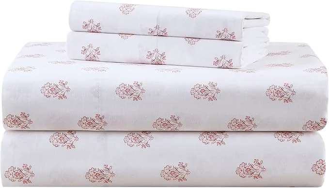 Flexible Comfort Spaces Cotton Sheets Twin XL Breathable Naturally Cool Cotton Sheets Soft Cotton Bed Sheets with 12 quot Elastic Pocket Fits up to 14 quot Mattress All Seasons Sheet Set Floral Pink 3 Piece Convenient