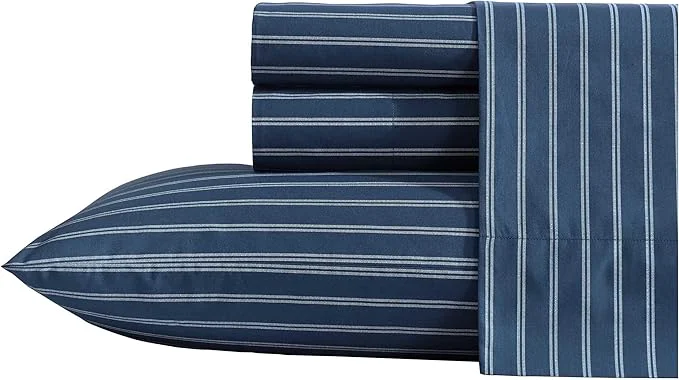 Elegant Nautica – Twin XL Sheets Premium Cotton Percale Bedding Set Striped Bedding Set Oeko-Tex Richmond Stripe Blue Twin XL Comfortable