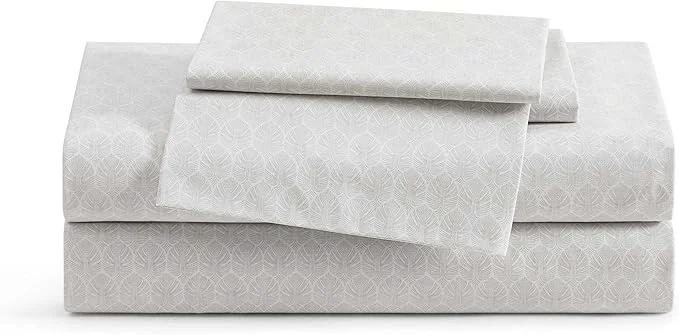 Practical Tommy Bahama – King Sheet Set Crisp amp Cool Cotton Percale Bed Sheets Deep Pockets Bedding with Matching Fitted Sheet amp Pillowcases Line Palms Grey High-Quality