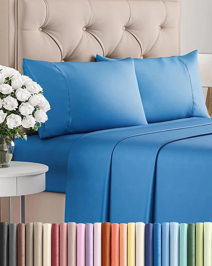 Convenient Twin XL 4 Piece Sheet Set – Comfy Breathable amp Cooling – Ultra Soft Hotel Luxury Bedding Set w 8-16 Inch Deep Pockets – 1 Flat amp 1 Fitted Sheet amp 2 Pillowcases – Wrinkle amp Easy Care – Royal Blue Stylish