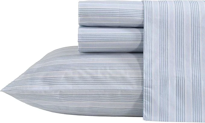 Artisan Nautica – Full Size Sheets Set Crisp amp Tailored Striped Bedding with a Smooth Cotton Percale Bed Sheets with Matching Pillowcases amp Fitted Sheet Tayleur Stripe Blue Recyclable