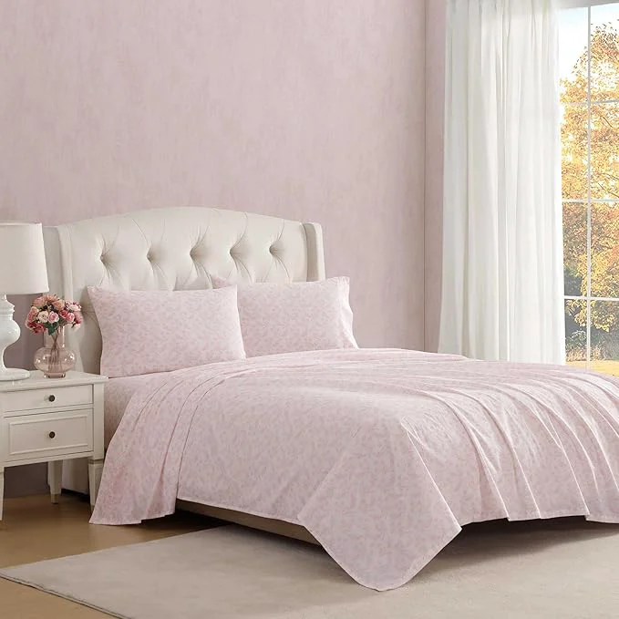Artisan Laura Ashley – King Sheet Set Crisp amp Cool Cotton Percale Bedding with Deep Pockets Lightweight for Year Round Comfort Bed Sheets with Matching Pillowcases Antoinette Pink Casual