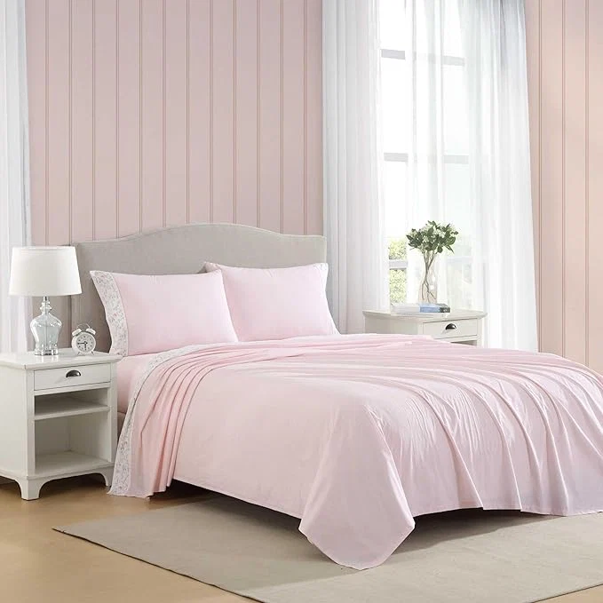 Traditional Laura Ashley – King Sheet Set Crisp amp Cool Cotton Percale Bedding with Deep Pockets Lightweight for Year Round Comfort Bed Sheets with Matching Pillowcases Victorian Scroll Pink Modern