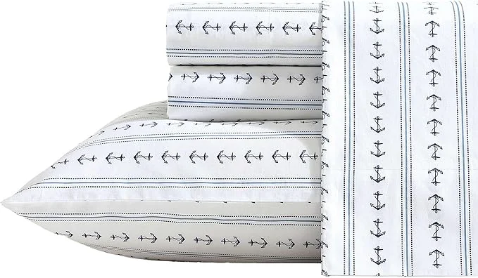 Premium Nautica – Sheets Cotton Percale Bedding Set with Matching Pillowcases Crisp amp Cool Deep Pocket Anchor Lines Blue Queen Next-Generation