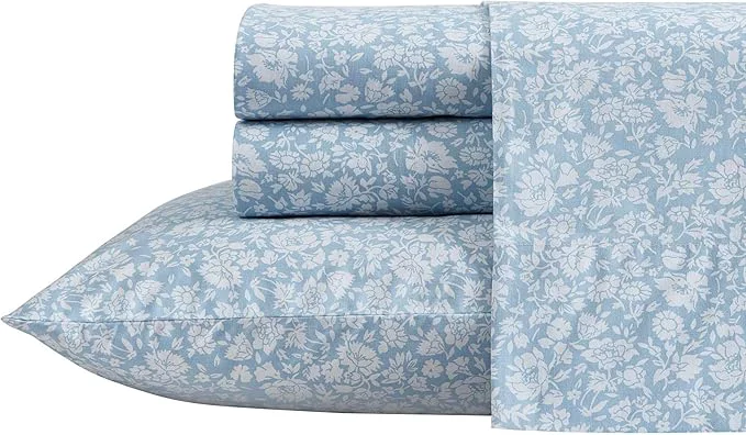 Certified Laura Ashley – Twin Sheets Cotton Percale Bedding Set Lightweight amp Breathable Home Decor Heirloom Ditzy Blue Twin Contemporary