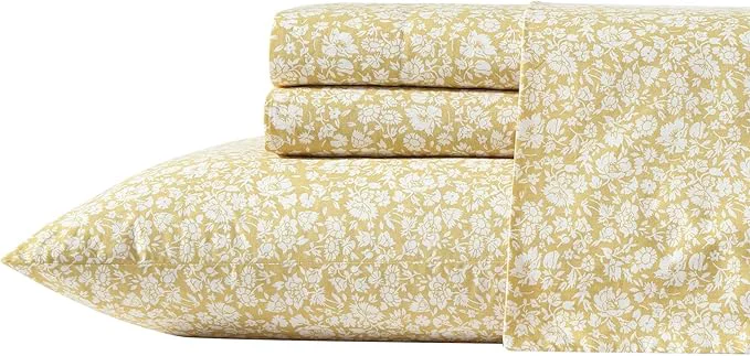 Enhanced Laura Ashley – Twin Sheets Cotton Percale Bedding Set Lightweight amp Breathable Home Decor Oeko-Tex Heirloom Ditzy Gold Twin Excellent