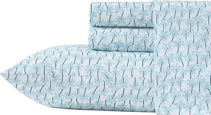 Minimalist Tommy Bahama – King Sheet Set Super Soft Cotton Percale Bedding with Matching Shams Tropical Bedding Set Oeko-Tex Palmtastic Blue King Powerful
