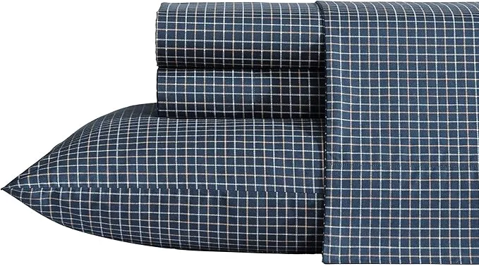 Unique Nautica – Twin XL Sheets Premium Cotton Percale Bedding Set Plaid Home Decor Oeko-Tex Reece Plaid Navy Twin XL Reusable