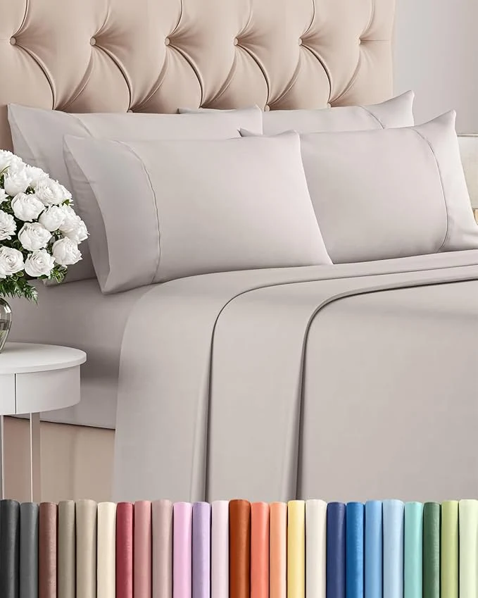 Fast Queen 6 Piece Sheet Set – Comfy Breathable amp Cooling – Ultra-Soft Hotel Luxury Bedding Set w 8-16 Inch Deep Pockets – 1 Flat amp 1 Fitted Sheet amp 4 Pillowcases – Wrinkle amp Easy Care – Light Grey Trendy
