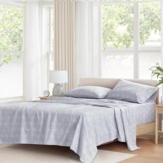 Durable Comfort Spaces Cotton Sheets King Breathable Naturally Cool Cotton Sheets Soft Cotton Bed Sheets with 14 quot Elastic Pocket Fits up to 16 quot Mattress All Seasons Sheet Set Adelia Gray 4 Piece Consistent