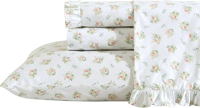 Convenient Laura Ashley – Twin Sheet Set Breathable Percale Cotton Bedding 200 Thread Count Floral Home Decor Roseford Orange Twin Premium
