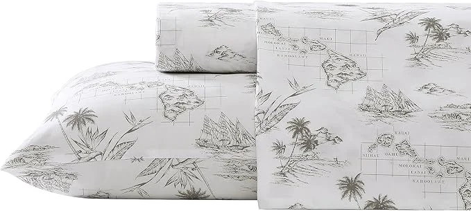 Fine Crafted Tommy Bahama – King Sheets Cotton Percale Bedding Set Crisp amp Cool Stylish Bedding Set Vintage Map Brown King Smooth