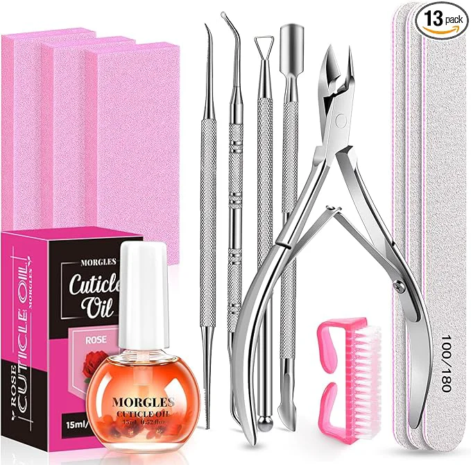 Contemporary MORGLES Cuticle Remover Kit 100 180 Nail File and Nail Buffer Blocks Nipper Elegant
