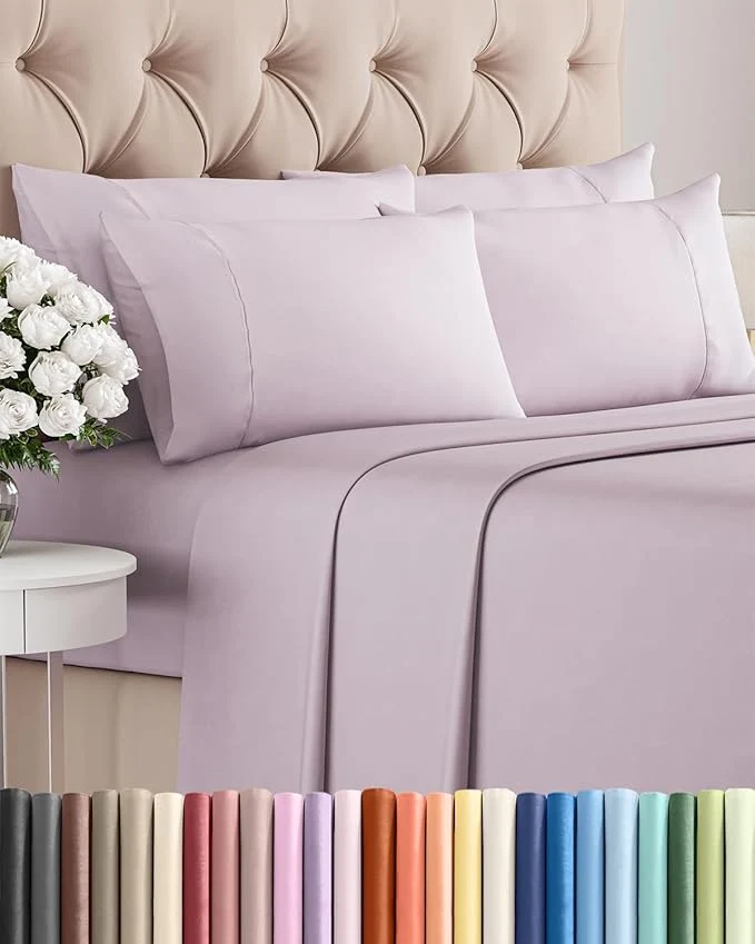 Reusable Queen 6 Piece Sheet Set – Comfy Breathable amp Cooling – Soft Hotel Luxury Bedding Set with 8-16 Inch Deep Pockets – 1 Flat amp 1 Fitted Sheet amp 4 Pillowcases – Wrinkle amp Easy Care – Light Lavender Artisan