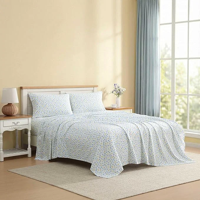Efficient Laura Ashley – Queen Sheet Set Crisp amp Cool Cotton Percale Bedding for Year Round Comfort Deep Pocket Bed Sheets with Matching Pillowcases Ditsy Doodle Blue Certified
