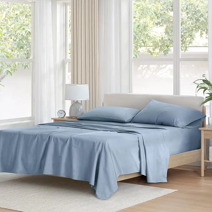 Traditional Comfort Spaces Cotton Sheet Set Breathable Lightweight Soft with 12 quot Elastic Pocket Fits up to 14 quot Mattress All Season Cozy Bedding Matching Pillow Case Twin Blue 3 Piece Elite