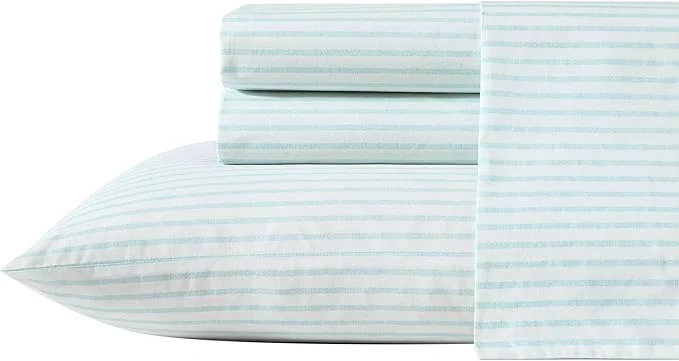 Quality Tommy Bahama – Queen Sheet Set Cotton Percale Bedding Set Super Soft Oeko-Tex Cool Beach Stripe Turquoise Queen High-End