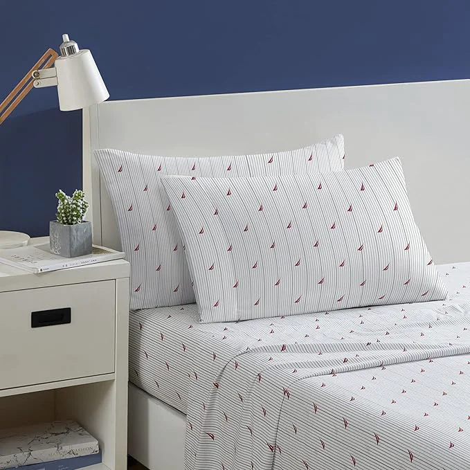 Optimized Nautica- Full Size Sheet Set Crisp amp Tailored Cooling Sheets with a Smooth Cotton Percale Lightweight Feel – Bed Sheets with Matching Pillowcases amp Fitted Sheet Audley Stripe Red Recyclable