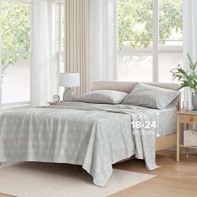 Fine Crafted Comfort Spaces Extra Deep Pocket Cotton King Fits up to 24 quot Mattress Breathable Naturally Cool Soft All Seasons Sheet Set Adelia Grey 4 Piece Outstanding