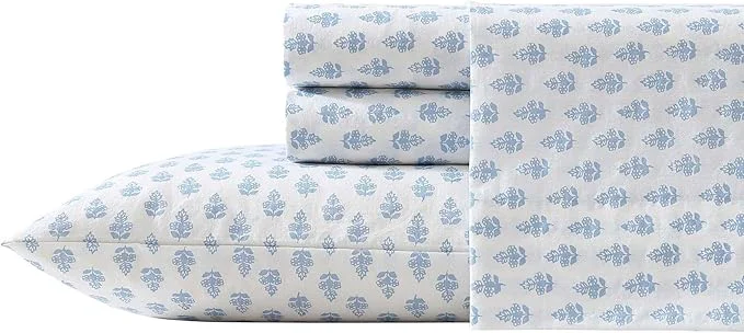 Detailed Laura Ashley – Queen Sheet Set Crisp amp Cool Sheets w a Naturally Smooth Cotton Percale Feel Deep Pocket Bed Sheets with Matching Pillowcases amp Fitted Sheet Francesca Blue Excellent