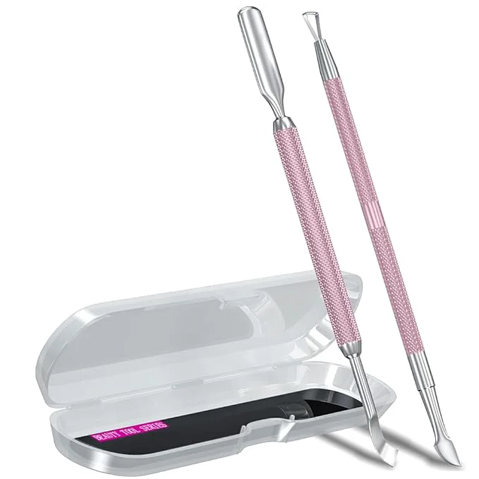 High-Grade 2PCS Metal Lilac Cuticle Pusher and Cutter Remover Salon Quality Stainless Environmentally Friendly