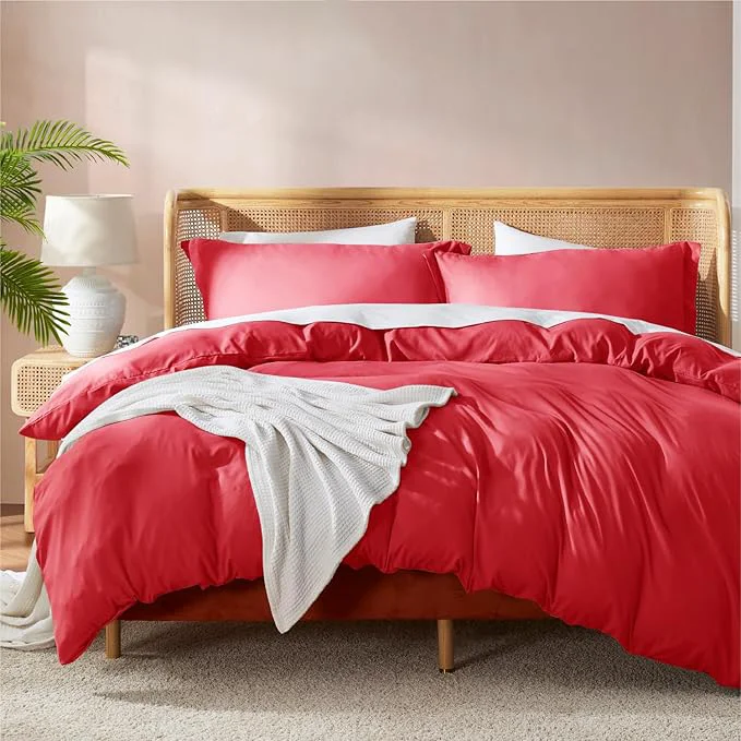 Stylish Nestl Red Duvet Cover King Size – Soft Double Brushed King Duvet Cover Set 3 Piece with Button Closure 1 Duvet Cover 104×90 inches and 2 Pillow Shams Durable