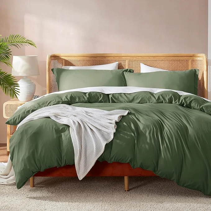 Innovative Nestl Olive Green Duvet Cover Full Size – Soft Double Brushed Full Size Duvet Cover Set 3 Piece with Button Closure 1 Duvet Cover 80×90 inches and 2 Pillow Shams Minimalist