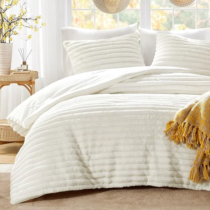 Official Intelligent Design Twin Comforter Set Plush Bedding Microfiber Reverse 2 Piece Lightweight Super Soft Ribbed Velvet Comforter 1 Sham All Season Fluffy Bed Set Avril Twin Twin XL Ivory Sustainable