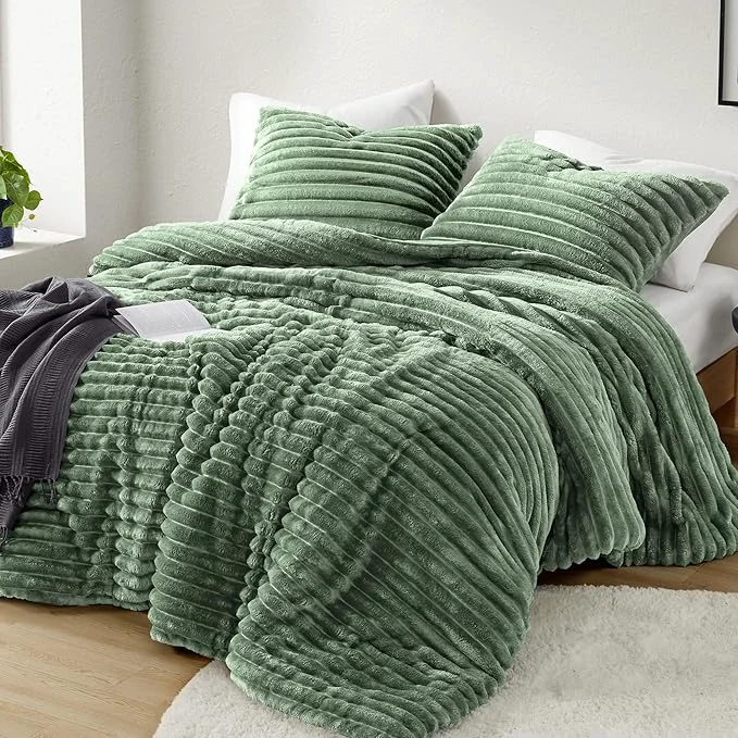 Modern Intelligent Design Twin Comforter Set Cozy Plush Bedding Microfiber Reverse 2 Piece Lightweight Super Soft Ribbed Velvet Comforter 1 Sham All Season Fluffy Bed Set Avril Twin Twin XL Green Fashionable