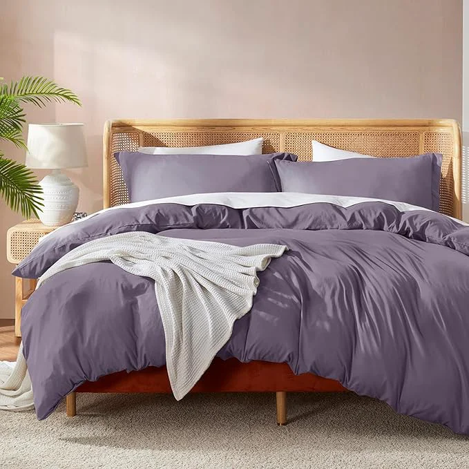 Sophisticated Nestl Grayish Purple California King Duvet Cover Sets – Soft Double Brushed Cal King Duvet Cover 3 Piece with Button Closure 1 Duvet Cover 104×98 inches and 2 Pillow Shams Fine Crafted