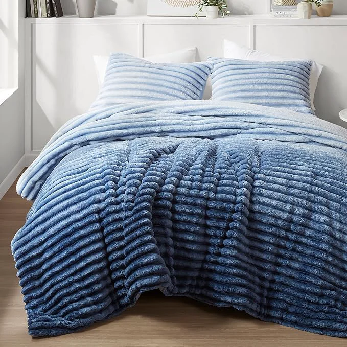 Versatile Intelligent Design Twin Comforter Set Plush Bedding Microfiber Reverse 2 Piece Lightweight Super Soft Ribbed Velvet Comforter 1 Sham All Season Fluffy Bed Set Avril Twin Twin XL Blue Ombre Convenient