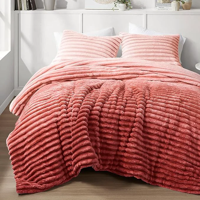 High-Quality Intelligent Design Twin Comforter Set Plush Bedding Microfiber Reverse 2 Piece Lightweight Super Soft Ribbed Velvet Comforter 1 Sham All Season Fluffy Bed Set Avril Twin Twin XL Blush Ombre Optimized