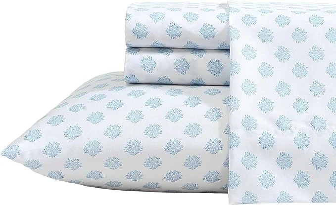 Authentic Nautica – Sheet Set Breathable amp Cooling Microfiber Bedding with Matching Pillowcase Deep Pocket Fully Elasticized Coastal Coral Ocean Breeze Blue Twin Responsible