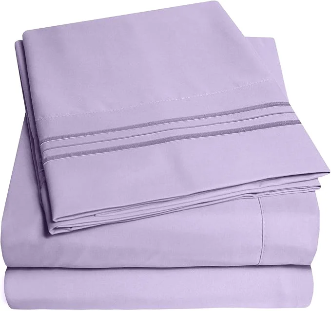 Organic 1500 Supreme Collection Twin XL Sheet Sets Lavender – 3 Piece Bed Sheets and Pillowcase Set for Twin XL Mattress – Extra Soft Elastic Corner Straps Deep Pocket Sheets Twin XL Lavender Efficient
