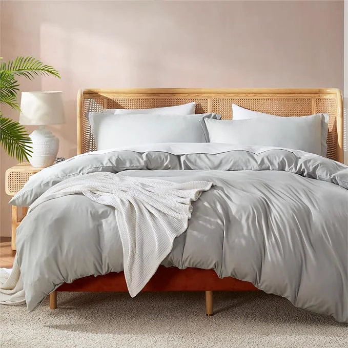 Environmentally Friendly Nestl Twin Duvet Cover Set – Soft Double Brushed Light Grey Duvet Cover Twin XL 2 Piece with Button Closure 1 Duvet Cover 68×90 inches and 1 Pillow Sham Comfortable