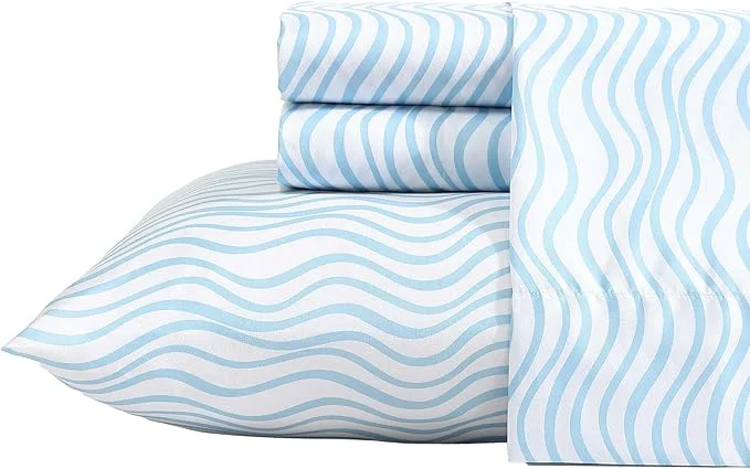 Outstanding Nautica – Sheet Set Breathable amp Cooling Microfiber Bedding with Matching Pillowcases Deep Pocket Fully Elasticized Linearly Waves Ocean Breeze Blue Full Solid