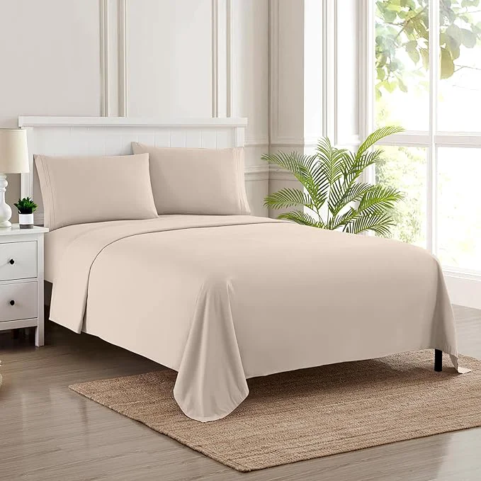 Functional Full Size Sheet Sets – Breathable Luxury Sheets with Full Elastic amp Secure Corner Straps Built In – 1800 Supreme Collection Extra Soft Deep Pocket Bedding Sheet Set EXTRA DEEP pocket – Full Beige Crafted