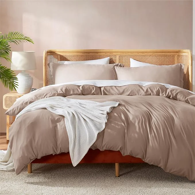 Unique Nestl Khaki California King Duvet Cover Sets – Soft Double Brushed Cal King Duvet Cover 3 Piece with Button Closure 1 Duvet Cover 104×98 inches and 2 Pillow Shams Reusable