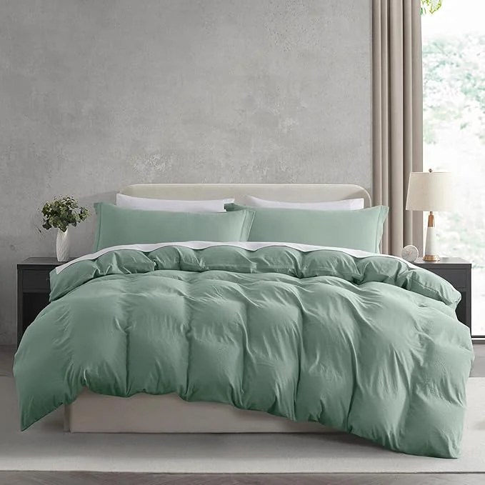 Flexible Nestl Sage Green Duvet Cover Full Size – Soft Prewashed Full Size Duvet Cover Set 3 Piece with Zipper Closure 1 Duvet Cover 80×90 inches and 2 Pillow Shams Unique