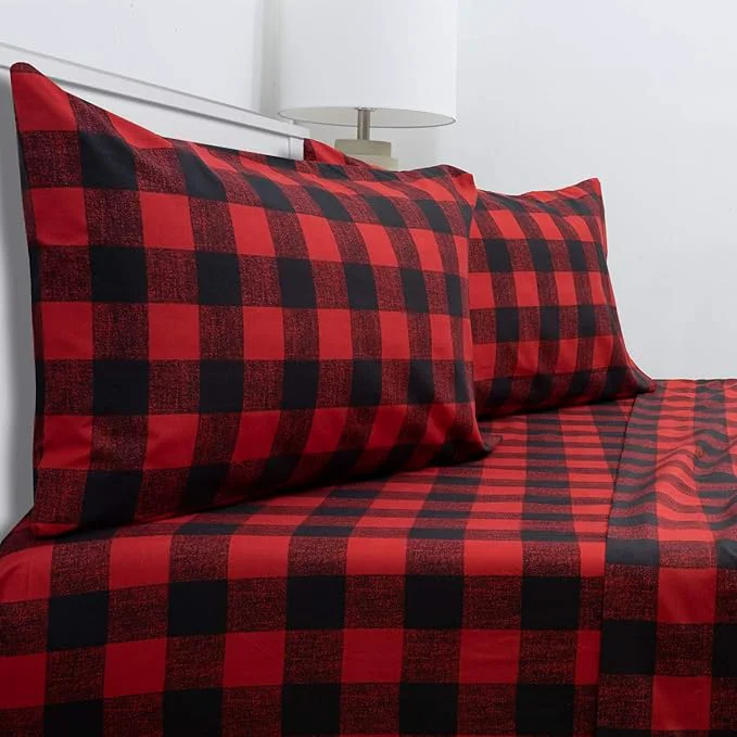 Sophisticated California King Sheet Sets – Breathable Luxury Sheets with Full Elastic amp Secure Corner Straps Built In – 1800 Supreme Collection Bedding Sheet Set California King Buffalo Check Burgundy Lightweight