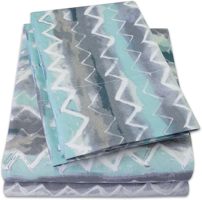 Certified 1500 Supreme Collection Extra Soft Summerset Ocean Vibe Chevron Pattern Sheet Set Full – Luxury Bed Sheets Set with Deep Pocket Wrinkle Bedding Trending Printed Pattern Full Premium Material
