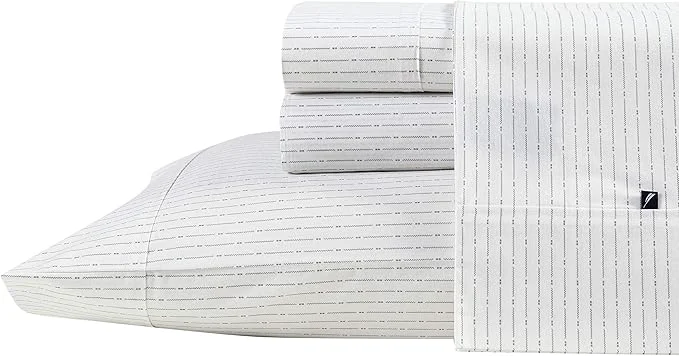 Functional Nautica – Twin Sheets Cotton Percale Bedding Set Fully Elasticized I Dorm Essentials Buoy Line Grey Twin Trendy