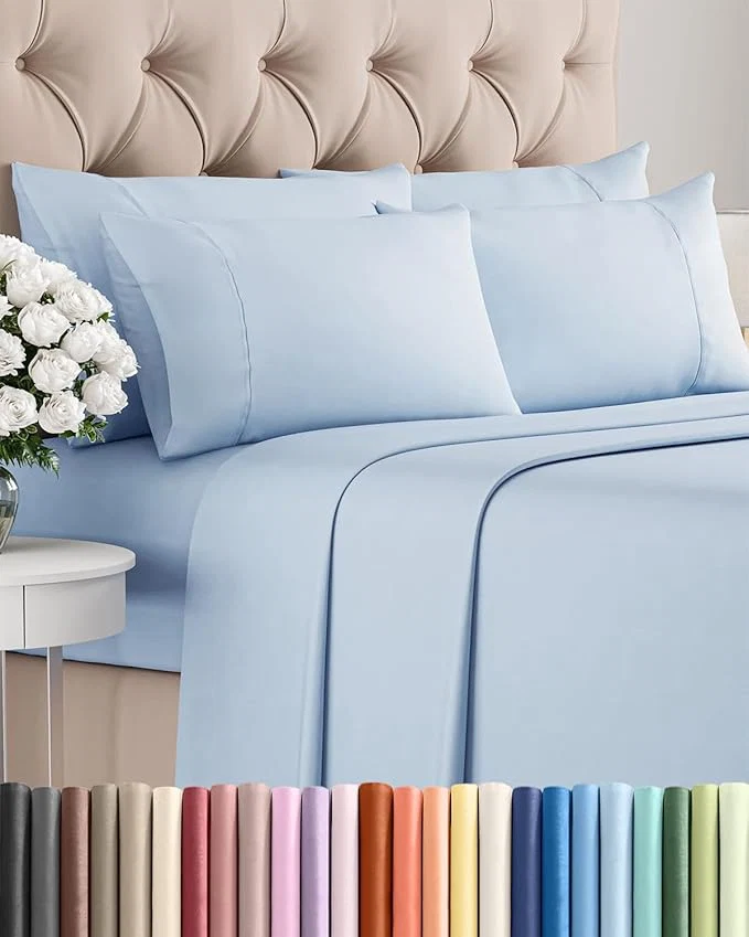 Verified Full 6 Piece Sheet Set – Comfy Breathable amp Cooling – Ultra Soft Hotel Luxury Bedding Set w 8-16 Inch Deep Pockets – 1 Flat amp 1 Fitted Sheet amp 4 Pillowcases – Wrinkle and Easy Care – Sky Blue Excellent