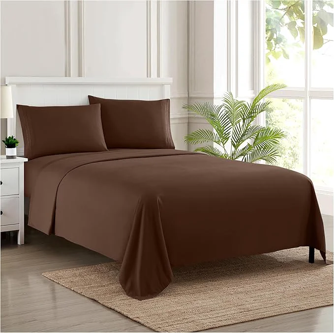 Easy-to-Use King Size Sheets – Breathable Luxury Bed Sheets with Full Elastic amp Secure Corner Straps Built In – 1800 Supreme Collection Extra Soft Deep Pocket Bedding Set Sheet Set King Brown Healthy