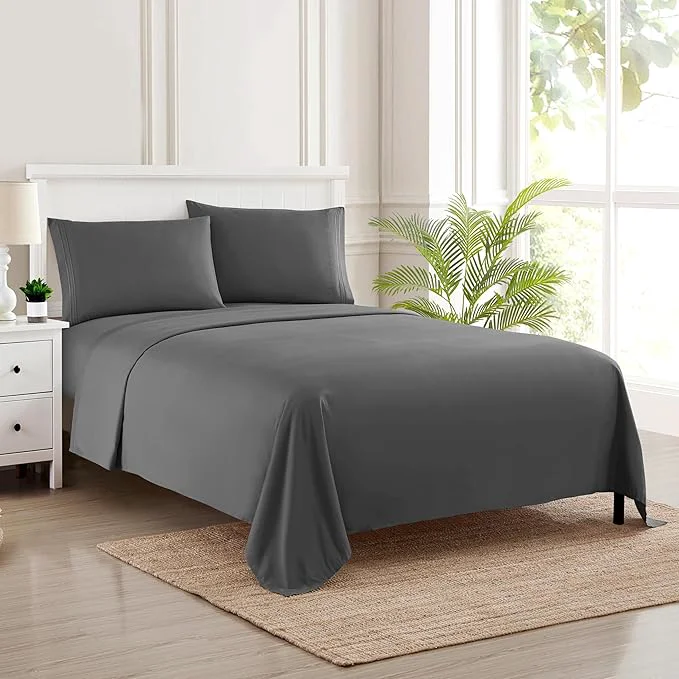 Superior Queen Size Bed Sheets – Breathable Luxury Sheets with Full Elastic amp Secure Corner Straps Built In – 1800 Supreme Collection Extra Soft Deep Pocket Bedding Sheet Set EXTRA DEEP pocket – Queen Gray Relaxed