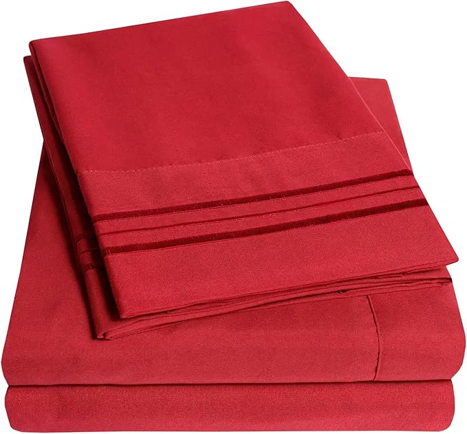 Optimized 1500 Supreme Collection King Sheet Sets Red – Luxury Hotel Bed Sheets and Pillowcase Set for King Mattress – Extra Soft Elastic Corner Straps Deep Pocket Sheets King Red Eco-Friendly